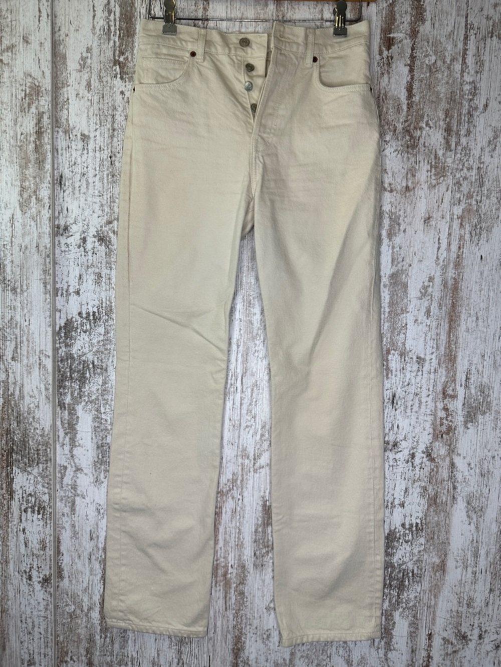 Reformation High-Rise Straight Jeans in Beige Off White - Picture 4 of 14